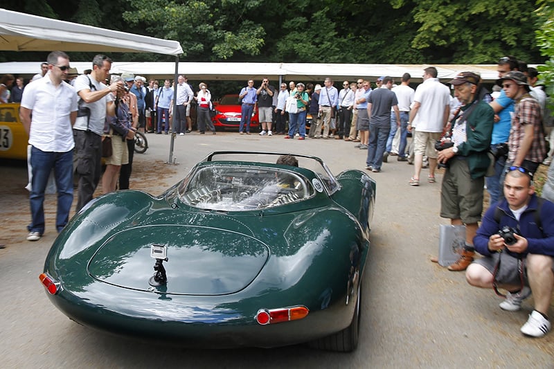 John Simister drives XJ13 up the Goodwood hillclimb