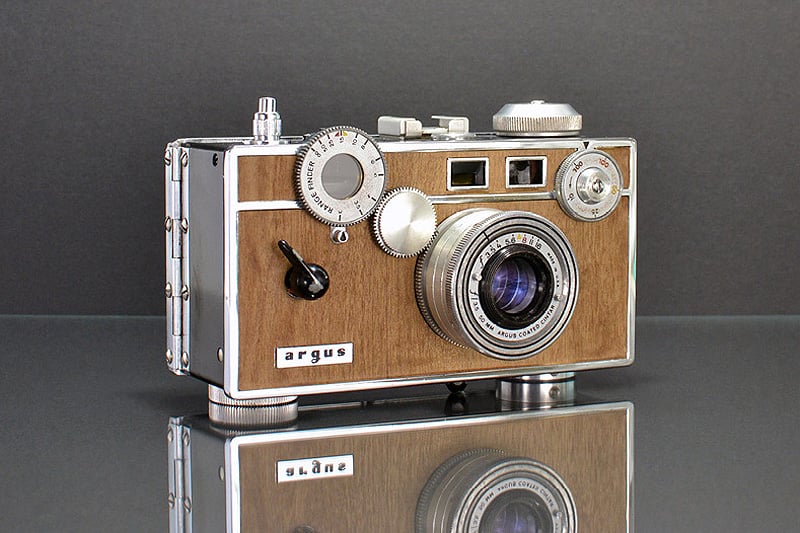 'Mid Century' veneered cameras from Ilott Vintage