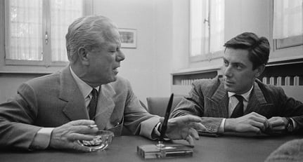 Battista and his son Sergio Farina in 1956. © Getty Images