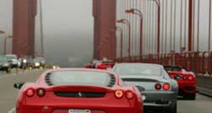 Ferraris parade across the Golden Gate bridge