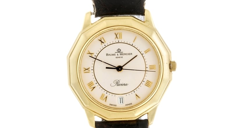 An 18k gold quartz gentleman s Baume Mercier Riviera wrist watch