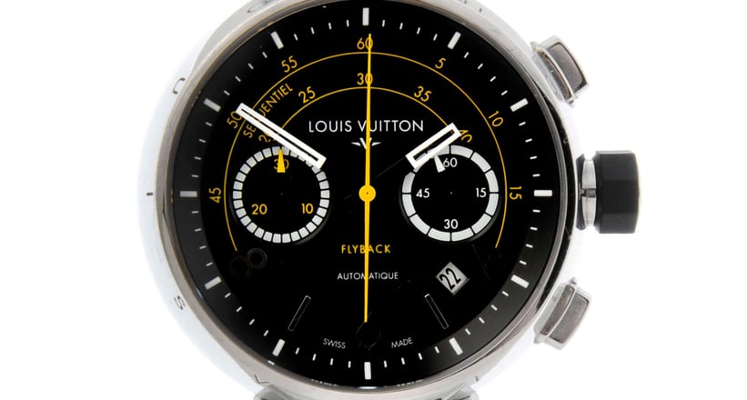 LOUIS VUITTON, STEEL TAMBOUR, CHRONOGRAPH WITH DATE