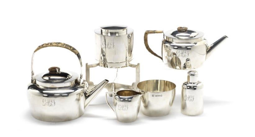 A Fine Christopher Dresser Sterling Silver Travelling Tea Set By